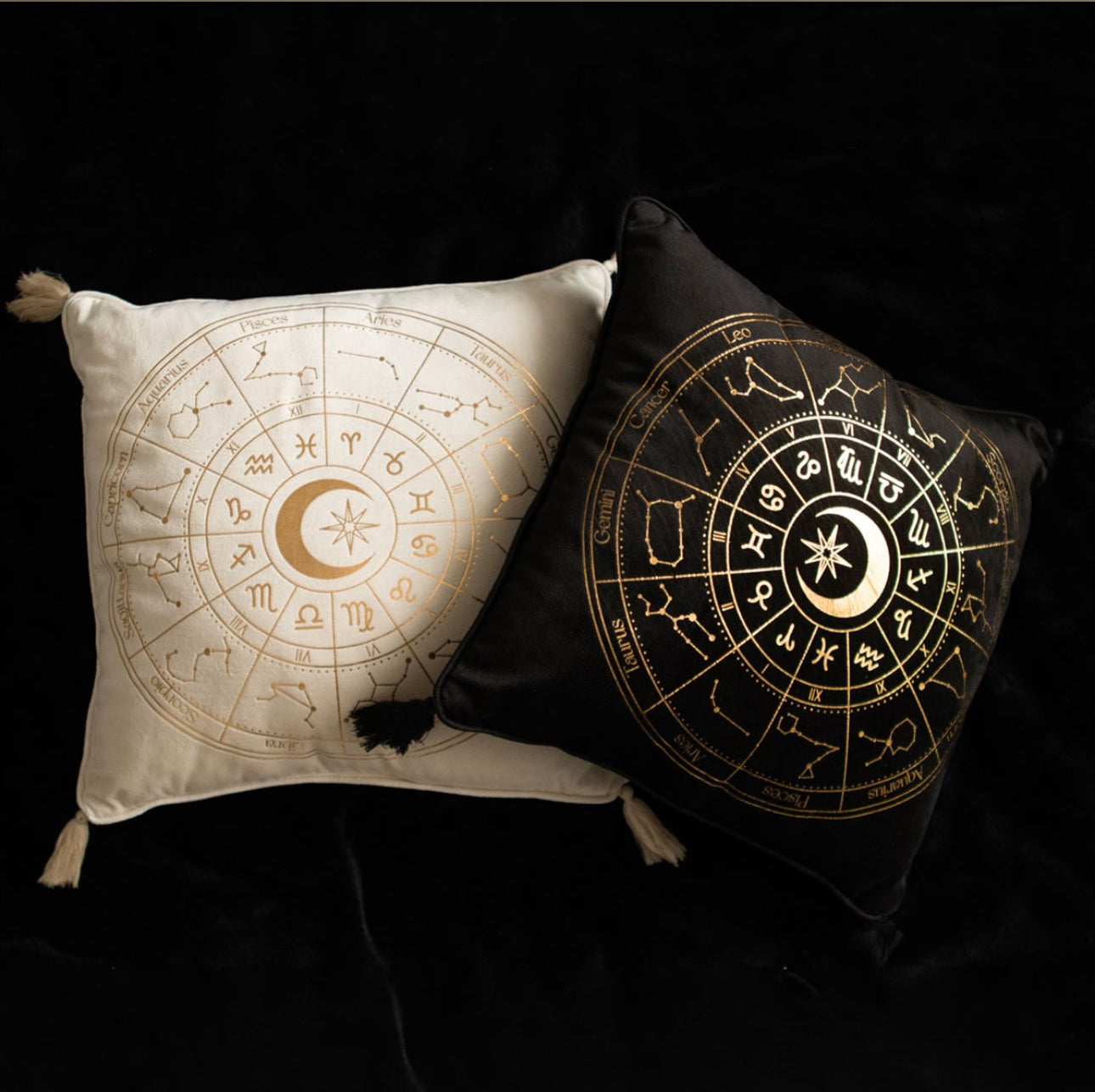 SQUARE OFF WHITE ASTROLOGY WHEEL CUSHION