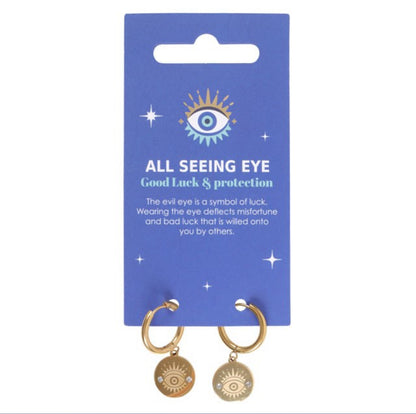 GOLD TONED ALL SEEING EYE EARRINGS