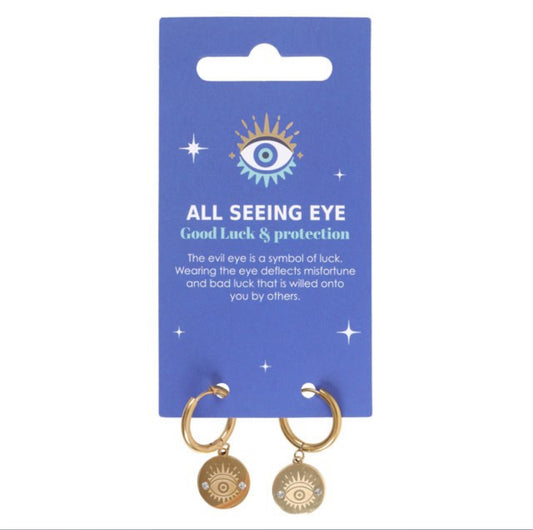 GOLD TONED ALL SEEING EYE EARRINGS