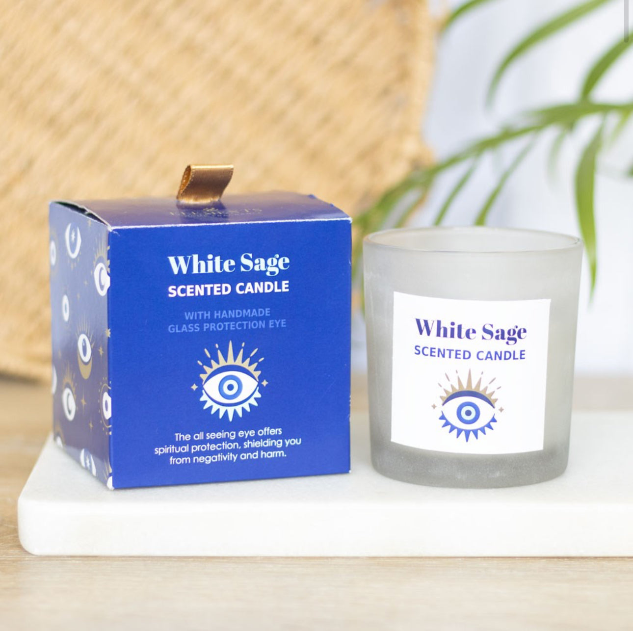 ALL SEEING EYE WHITE SAGE CRYSTAL CHIP PROTECTION CANDLE