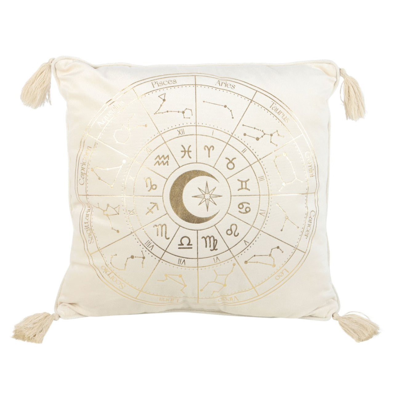 SQUARE OFF WHITE ASTROLOGY WHEEL CUSHION