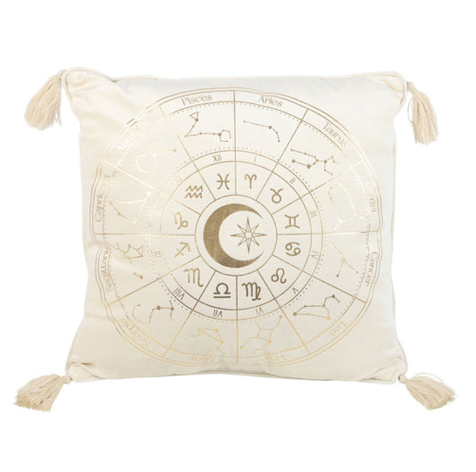 SQUARE OFF WHITE ASTROLOGY WHEEL CUSHION