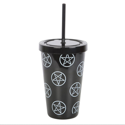 PENTAGRAM PLASTIC TUMBLER WITH STRAW