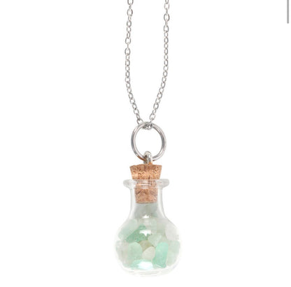 LUCK GREEN AVENTURINE CRYSTAL CHIP POTION BOTTLE NECKLACE