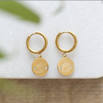 GOLD TONED ALL SEEING EYE EARRINGS