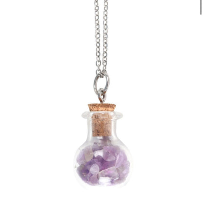 CALMING AMETHYST CRYSTAL CHIP POTION BOTTLE NECKLACE