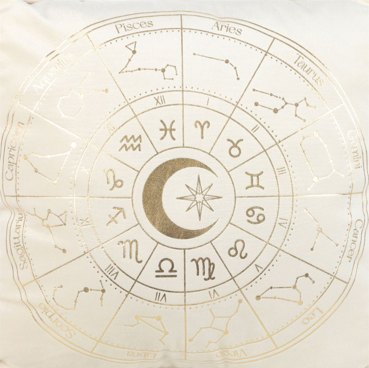 SQUARE OFF WHITE ASTROLOGY WHEEL CUSHION