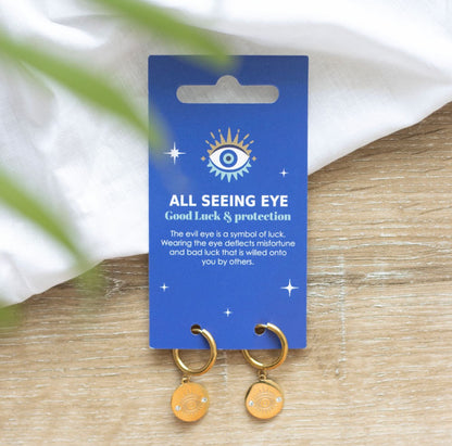 GOLD TONED ALL SEEING EYE EARRINGS