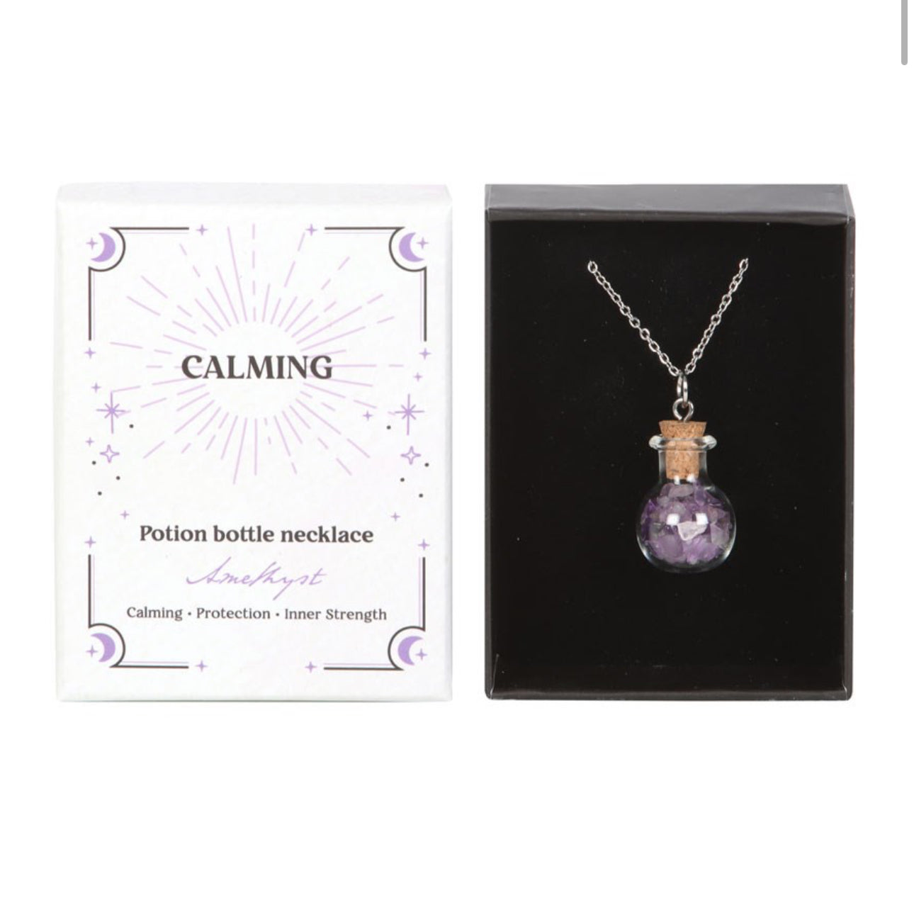 CALMING AMETHYST CRYSTAL CHIP POTION BOTTLE NECKLACE