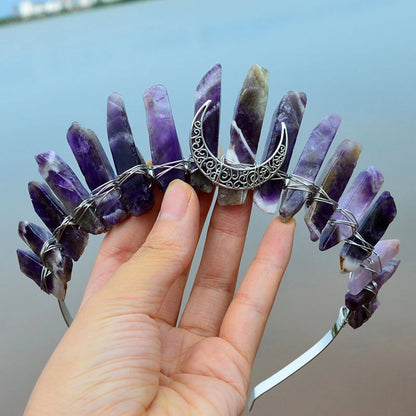 Natural Crystal Tiara, Raw Gemstone Headband for Spiritual & Goddess Energy