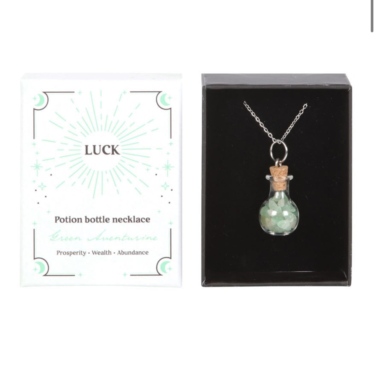 LUCK GREEN AVENTURINE CRYSTAL CHIP POTION BOTTLE NECKLACE