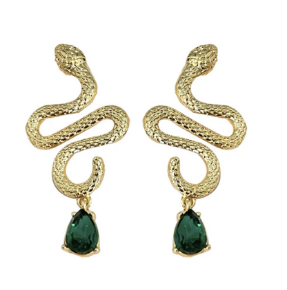 Vintage Gold Snake Emerald Earrings