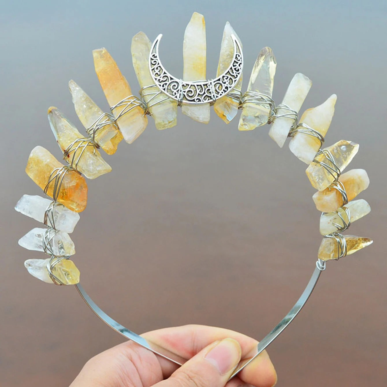 Natural Crystal Tiara, Raw Gemstone Headband for Spiritual & Goddess Energy