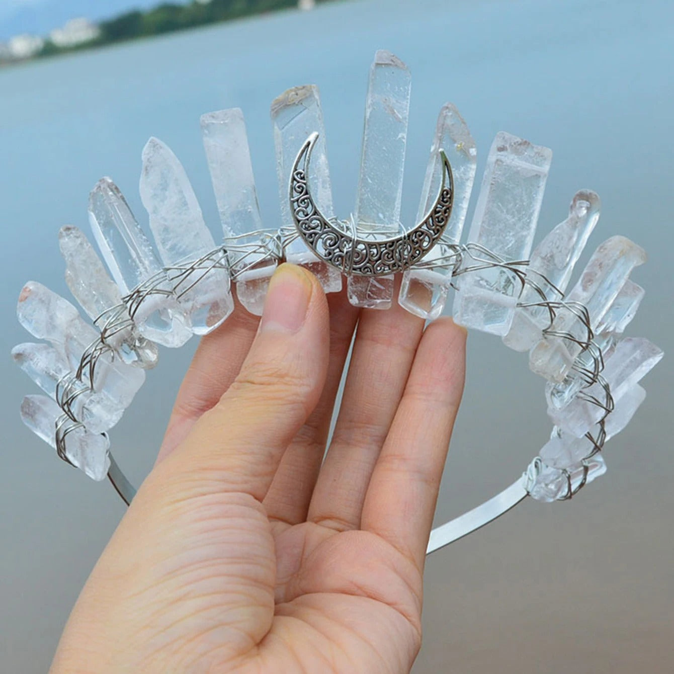 Natural Crystal Tiara, Raw Gemstone Headband for Spiritual & Goddess Energy