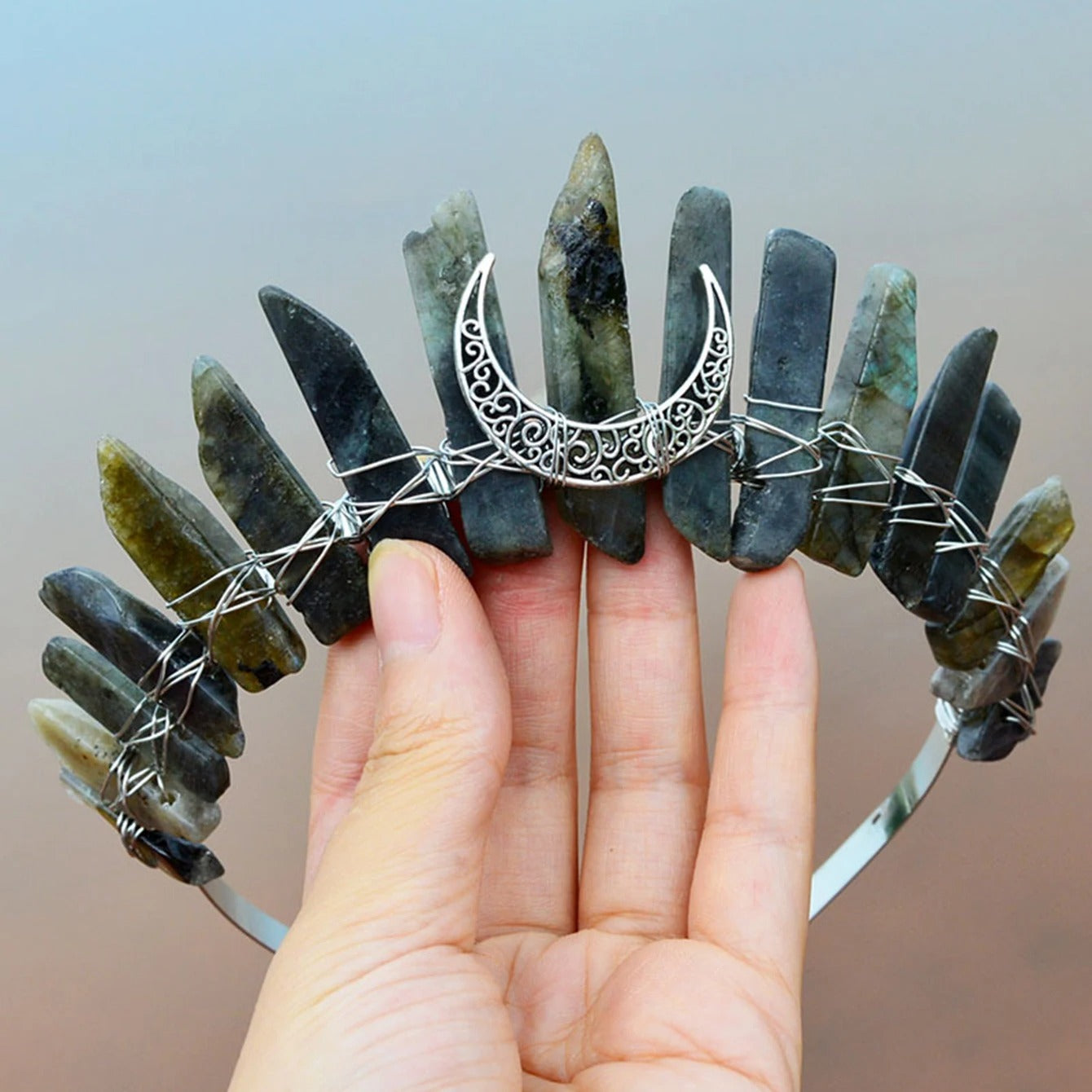 Natural Crystal Tiara, Raw Gemstone Headband for Spiritual & Goddess Energy