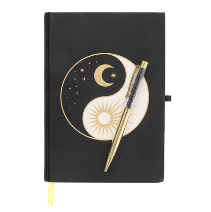 Yin Yang Velvet Journal with Black Obsidian Chip Pen