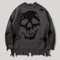 Knitted Frayed Skull Jumper