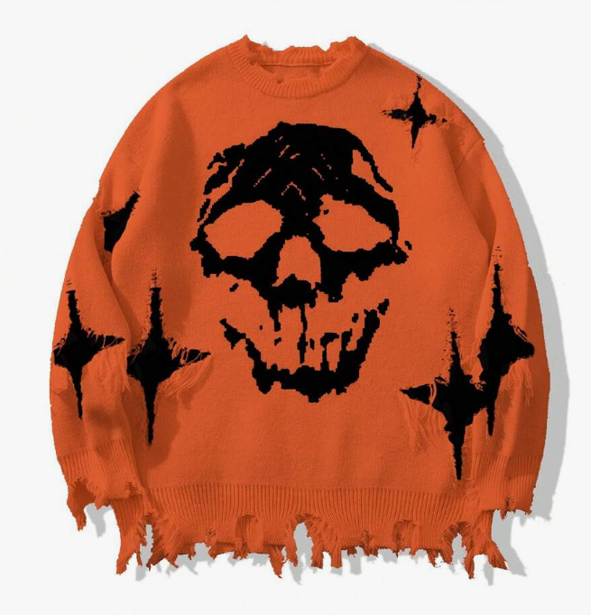 Knitted Frayed Skull Jumper